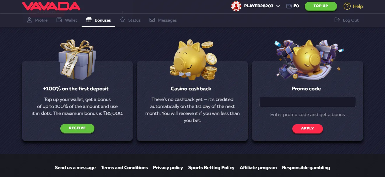 Bonuses and Vavada promo code